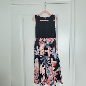 Floral Sleeveless Black and Pink Dress